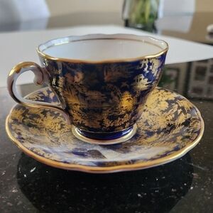 Vintage Aynsley Cobalt Blue and Gold Teacup and Saucer, England